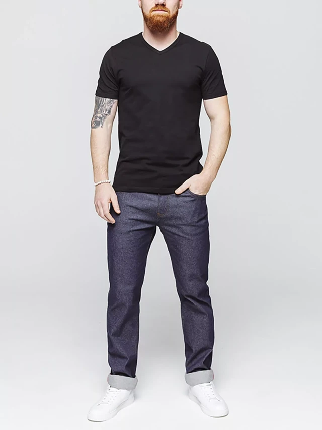 1083 - T-SHIRT COL V 301 UNI coton bio noir Homme