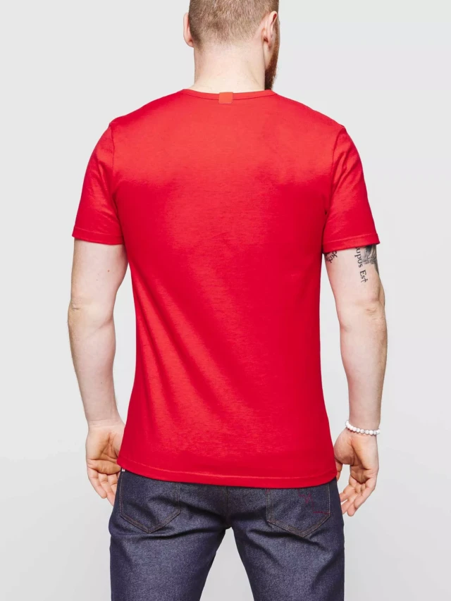 1083 - T-SHIRT COL V 301 UNI coton bio rouge Homme
