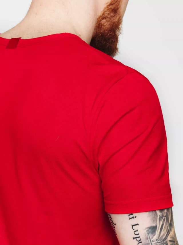 1083 - T-SHIRT COL V 301 UNI coton bio rouge Homme