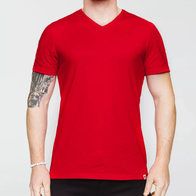 1083 - T-SHIRT COL V 301 UNI coton bio rouge Homme