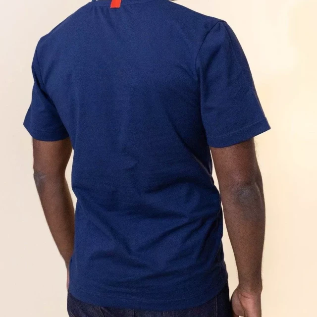 1083 - T-SHIRT BRODE COL V 301 UNI coton bio bleu marine Homme