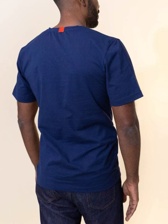 1083 - T-SHIRT BRODE COL V 301 UNI coton bio bleu marine Homme