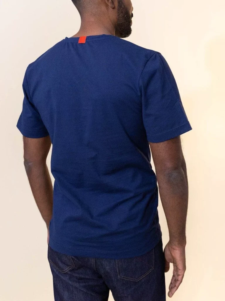 1083 - T-SHIRT BRODE COL V 301 UNI coton bio bleu marine Homme