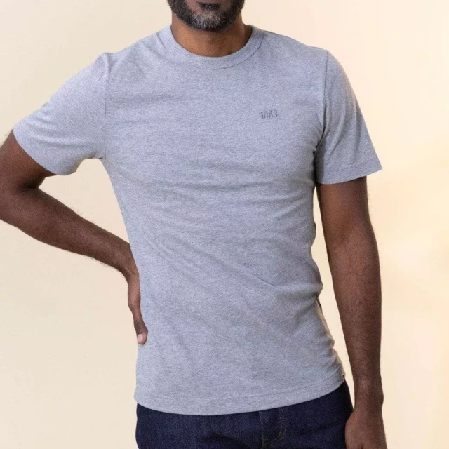1083 - T-SHIRT DROIT BRODE 304 UNI coton bio gris chiné Homme