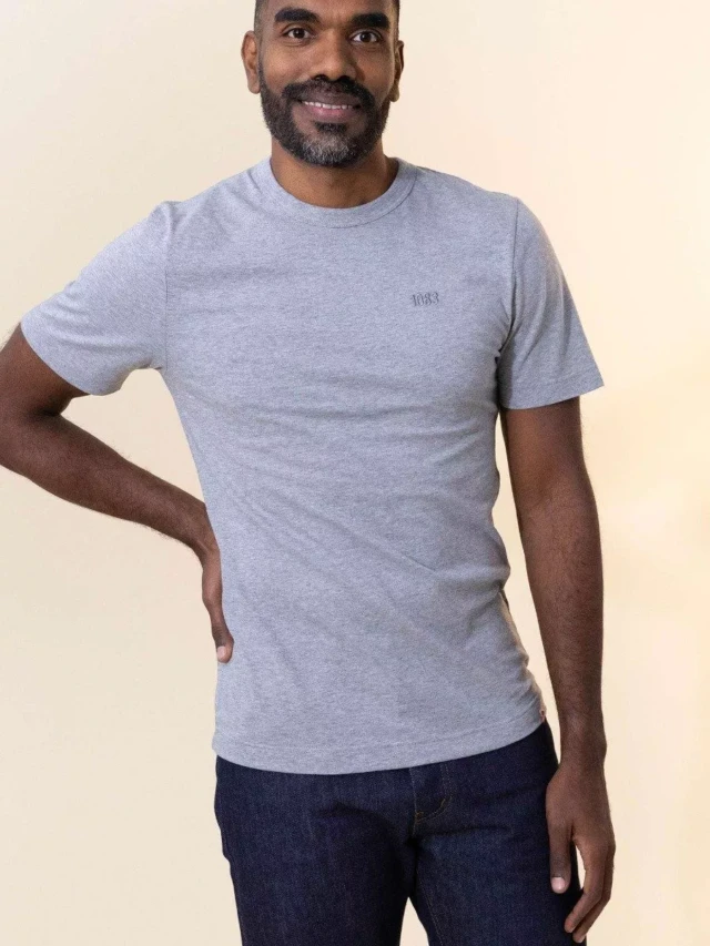 1083 - T-SHIRT DROIT BRODE 304 UNI coton bio gris chiné Homme