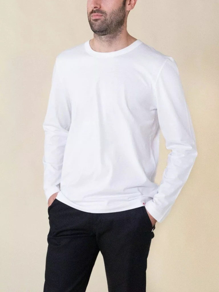 1083 - T-SHIRT MANCHES LONGUES DROIT 305 UNI coton bio blanc Homme