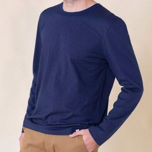 1083 - T-SHIRT MANCHES LONGUES DROIT 305 UNI coton bio bleu marine Homme