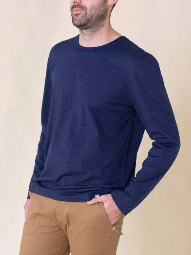 1083 - T-SHIRT MANCHES LONGUES DROIT 305 UNI coton bio bleu marine Homme