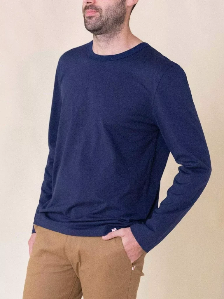 1083 - T-SHIRT MANCHES LONGUES DROIT 305 UNI coton bio bleu marine Homme