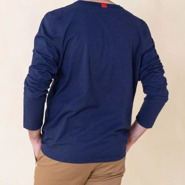 1083 - T-SHIRT MANCHES LONGUES DROIT 305 UNI coton bio bleu marine Homme