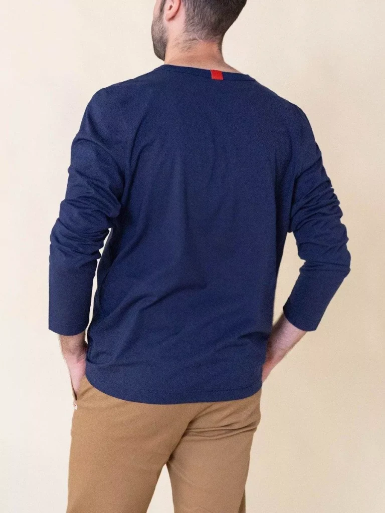 1083 - T-SHIRT MANCHES LONGUES DROIT 305 UNI coton bio bleu marine Homme