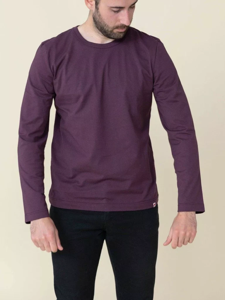 1083 - T-SHIRT MANCHES LONGUES DROIT 305 UNI coton bio prune Homme