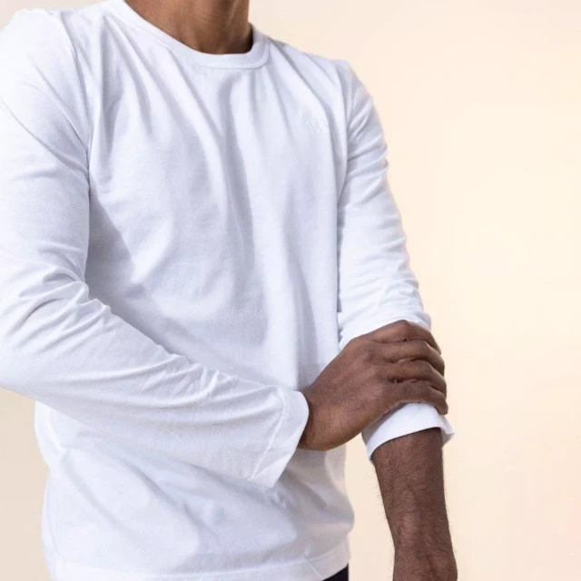 1083 - T-SHIRT BRODE MANCHES LONGUES DROIT 305 UNI coton bio blanc Homme