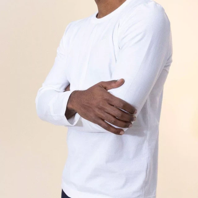 1083 - T-SHIRT BRODE MANCHES LONGUES DROIT 305 UNI coton bio blanc Homme