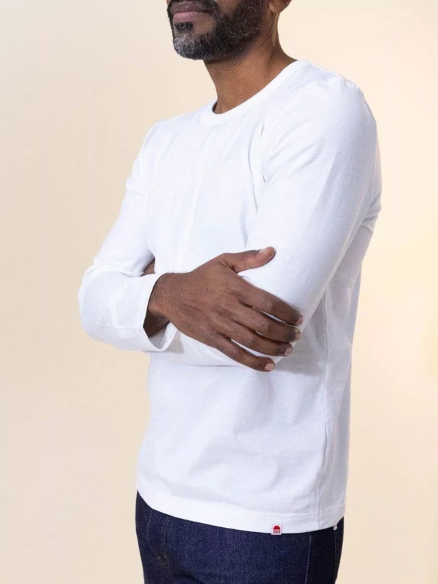 1083 - T-SHIRT BRODE MANCHES LONGUES DROIT 305 UNI coton bio blanc Homme