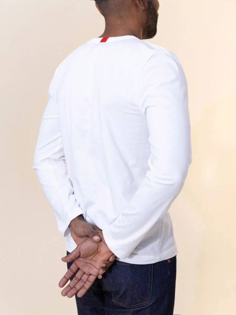 1083 - T-SHIRT BRODE MANCHES LONGUES DROIT 305 UNI coton bio blanc Homme