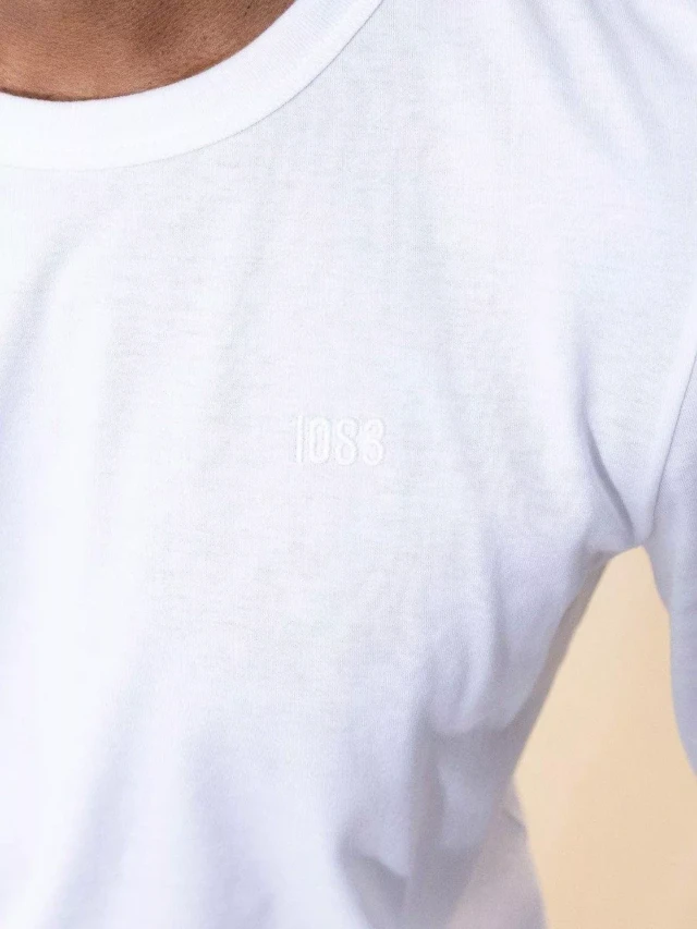 1083 - T-SHIRT BRODE MANCHES LONGUES DROIT 305 UNI coton bio blanc Homme