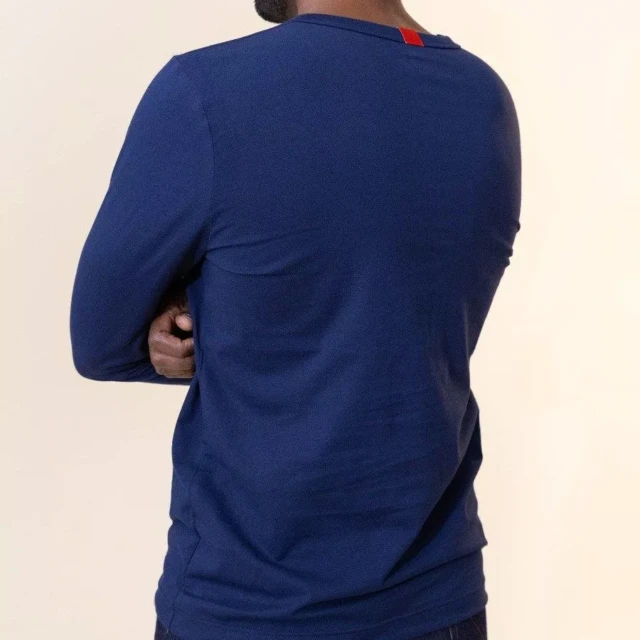 1083 - T-SHIRT BRODE MANCHES LONGUES DROIT 305 UNI coton bio bleu marine Homme