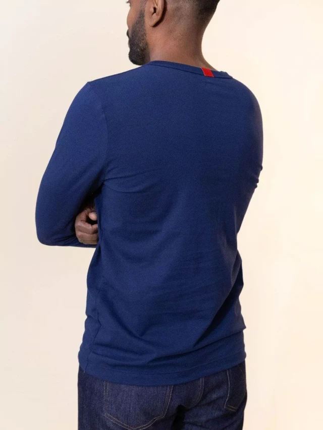 1083 - T-SHIRT BRODE MANCHES LONGUES DROIT 305 UNI coton bio bleu marine Homme