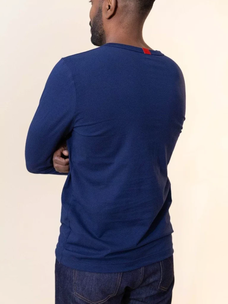 1083 - T-SHIRT BRODE MANCHES LONGUES DROIT 305 UNI coton bio bleu marine Homme