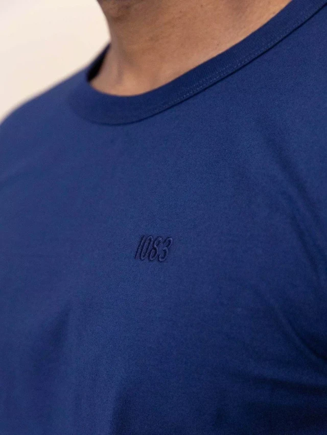 1083 - T-SHIRT BRODE MANCHES LONGUES DROIT 305 UNI coton bio bleu marine Homme