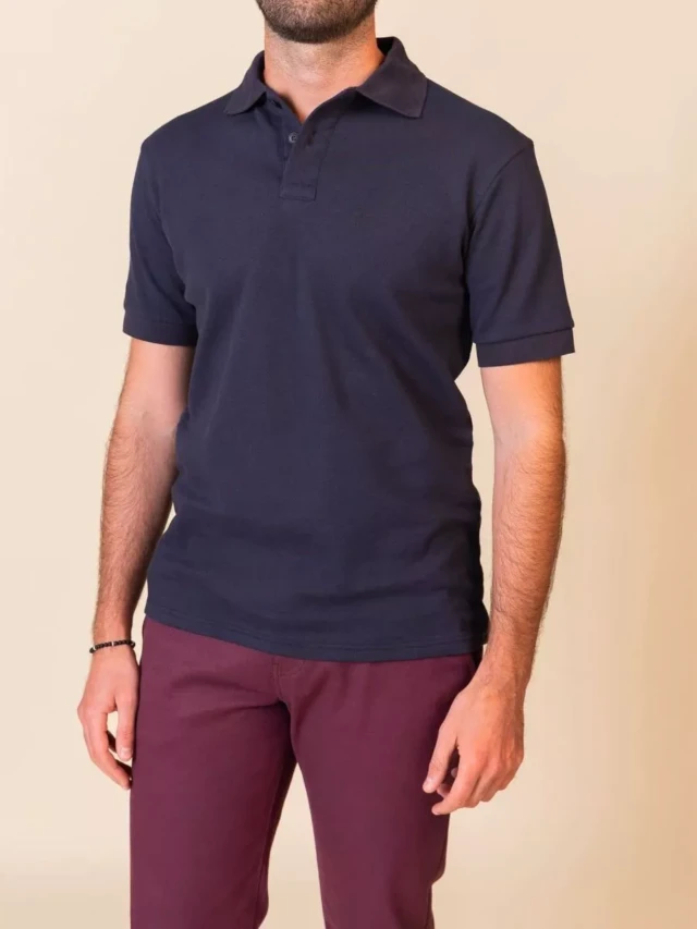 1083 - POLO MANCHES COURTES 310 UNI coton bio bleu marine Homme
