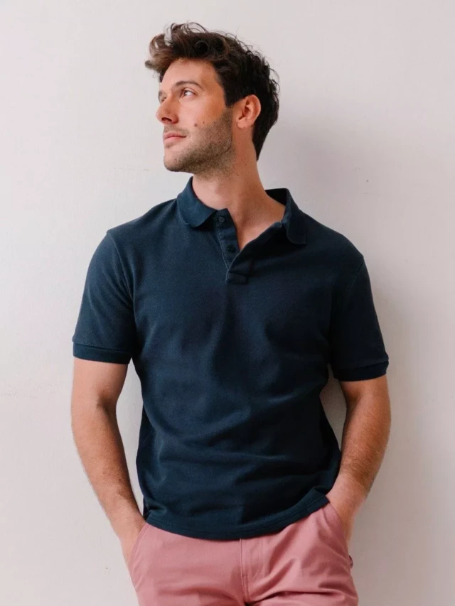 1083 - POLO MANCHES COURTES 310 UNI coton bio bleu marine Homme