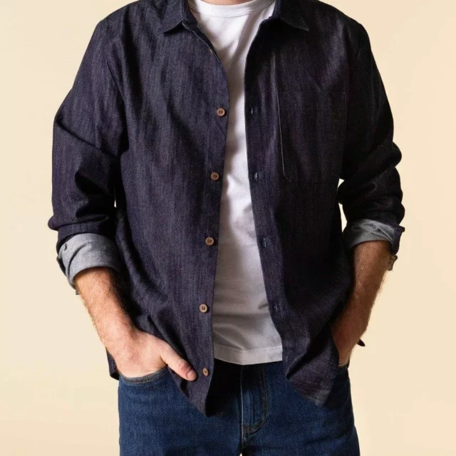 1083 - CHEMISE DENIM INDIGO 370  coton bio homme