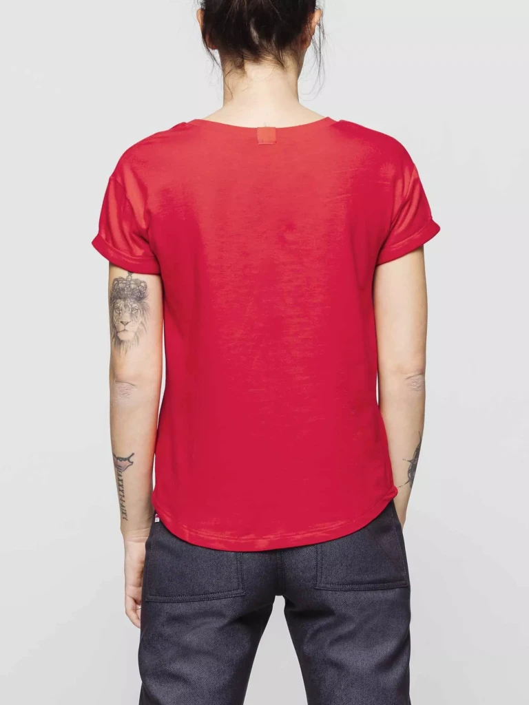 1083 - T-SHIRT COL ROND 403 UNI coton bio rouge Femme