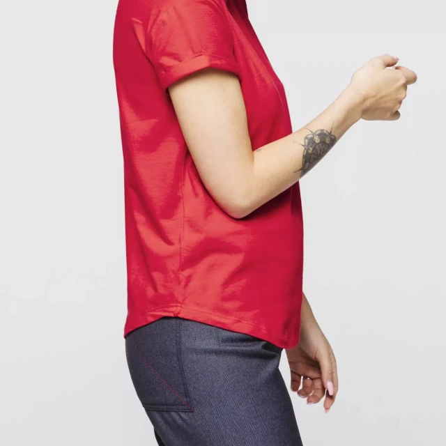 1083 - T-SHIRT COL ROND 403 UNI coton bio rouge Femme