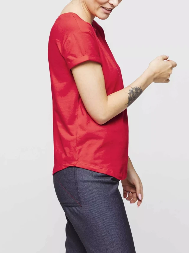 1083 - T-SHIRT COL ROND 403 UNI coton bio rouge Femme