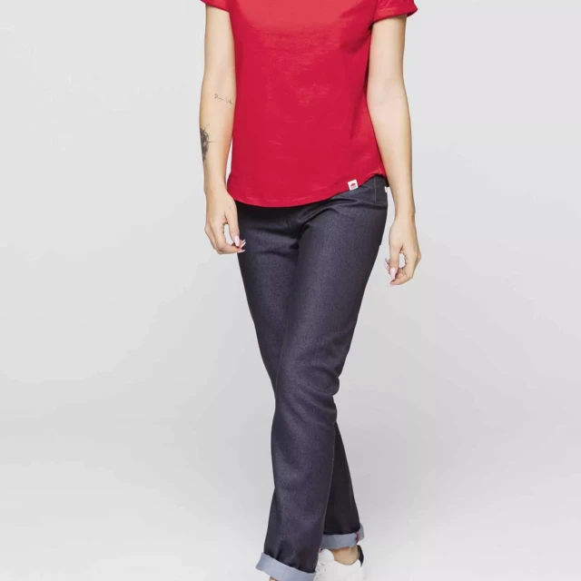 1083 - T-SHIRT COL ROND 403 UNI coton bio rouge Femme