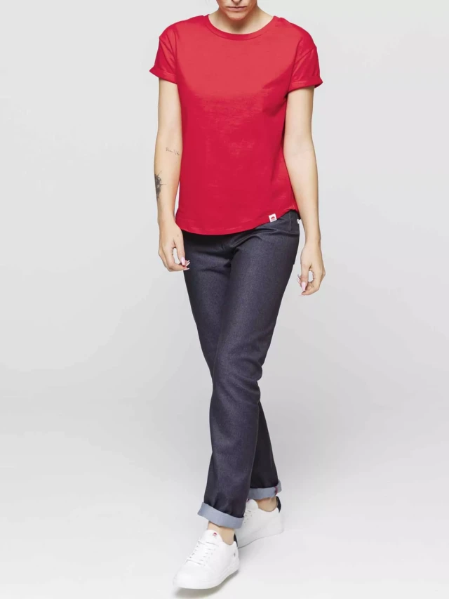 1083 - T-SHIRT COL ROND 403 UNI coton bio rouge Femme