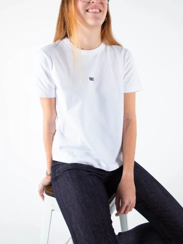 1083 - T-SHIRT BRODERIE 404 DROIT coton bio blanc Femme