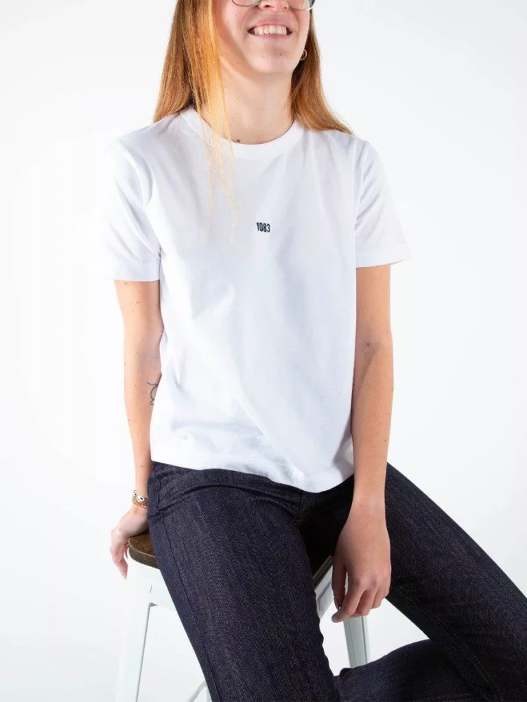 1083 - T-SHIRT BRODERIE 404 DROIT coton bio blanc Femme