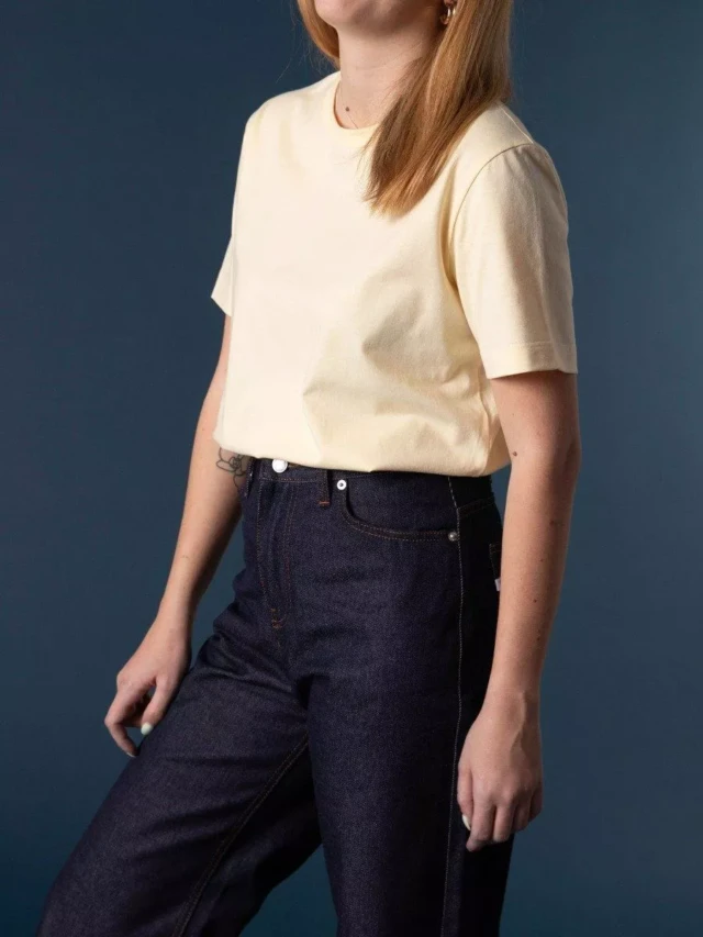 1083 - T-SHIRT DROIT 404 UNI coton bio jaune pastel Femme