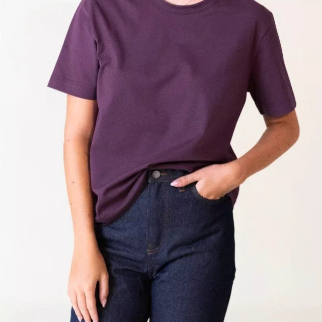 1083 - T-SHIRT DROIT 404 UNI coton bio prune Femme