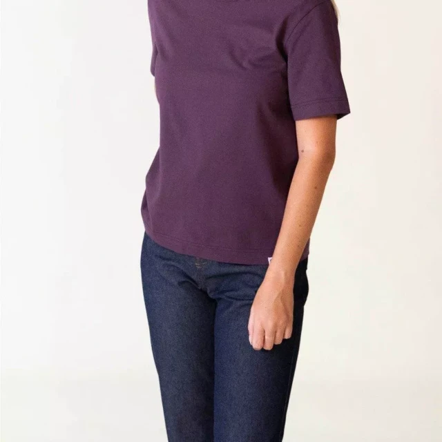 1083 - T-SHIRT DROIT 404 UNI coton bio prune Femme