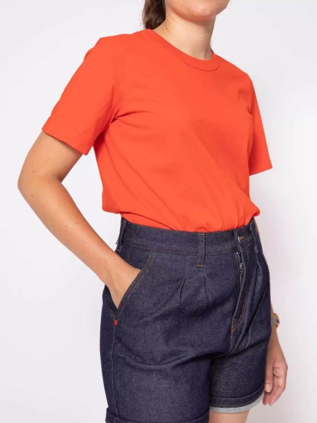 1083 - T-SHIRT DROIT 404 UNI coton bio vermillon Femme