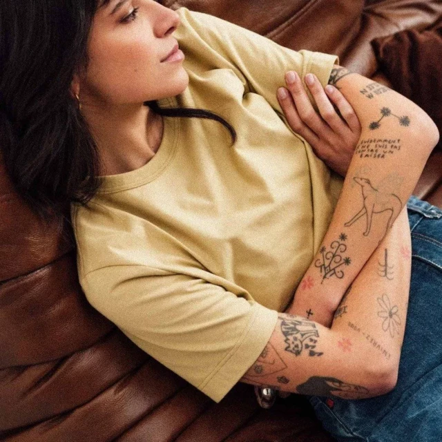 1083 - T-SHIRT DROIT 404 UNI coton bio vert chartreuse Femme