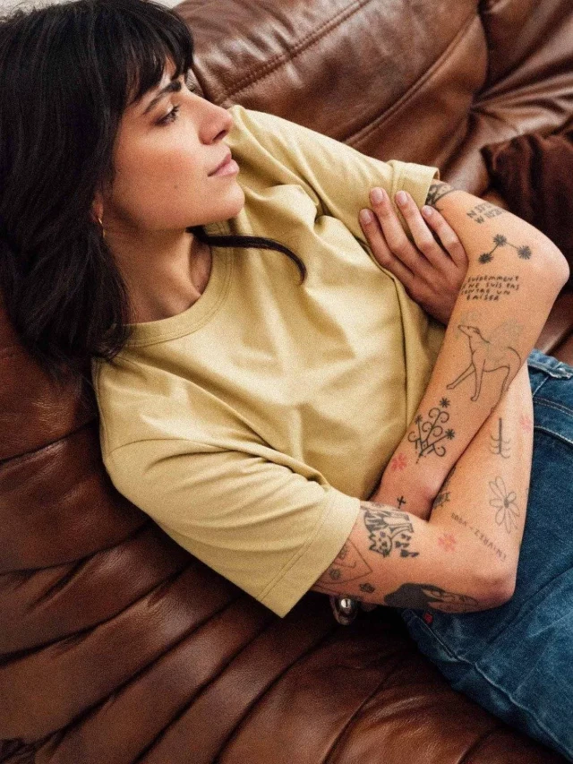 1083 - T-SHIRT DROIT 404 UNI coton bio vert chartreuse Femme