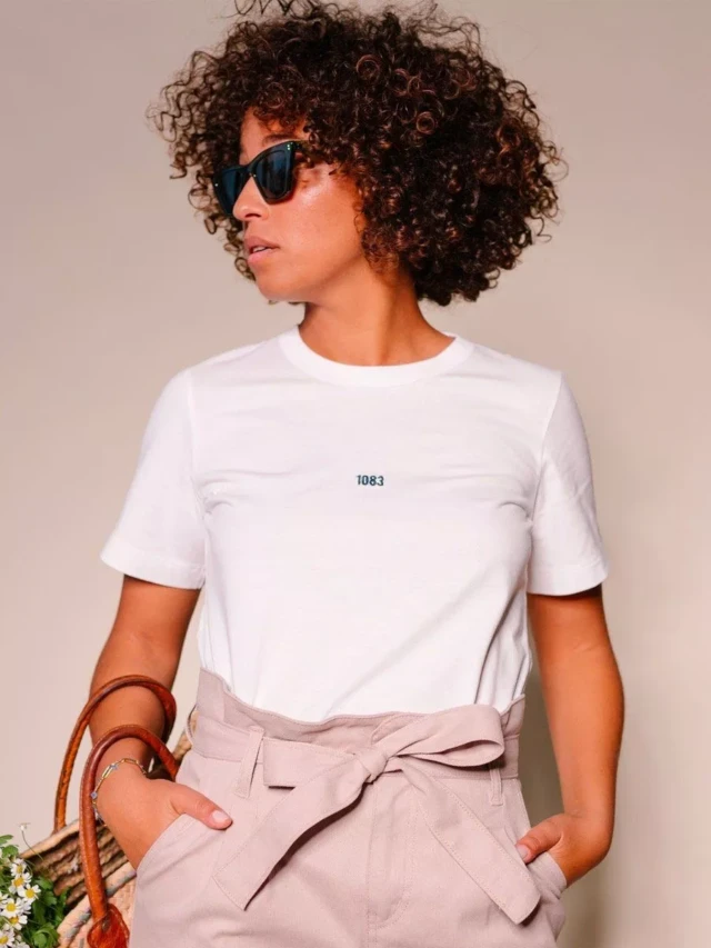 1083 - T-SHIRT BRODERIE 404 DROIT coton bio blanc Femme