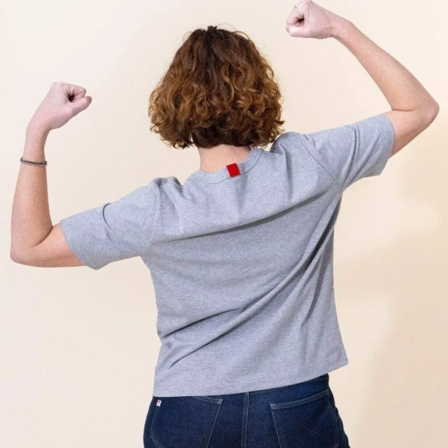 1083 - T-SHIRT DROIT BRODE 404 coton bio gris chiné Femme