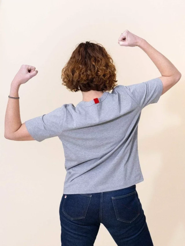 1083 - T-SHIRT DROIT BRODE 404 coton bio gris chiné Femme