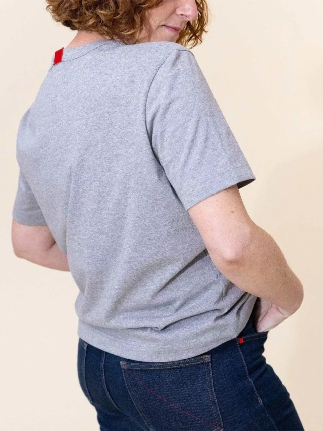 1083 - T-SHIRT DROIT BRODE 404 coton bio gris chiné Femme