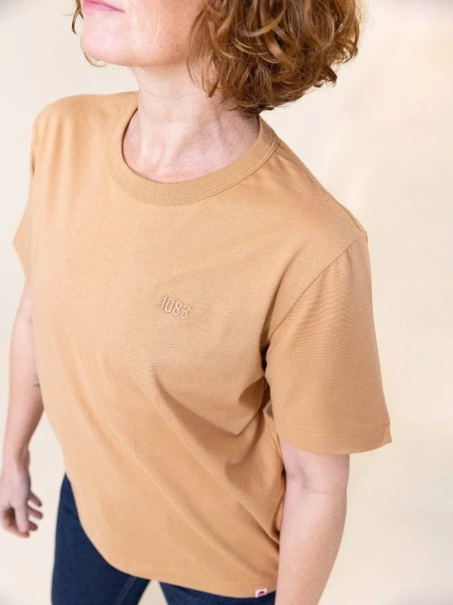 1083 - T-SHIRT DROIT BRODE 404 coton bio marron argile Femme