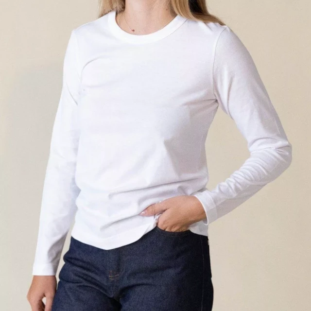 1083 - T-SHIRT MANCHES LONGUES DROIT 405 UNI coton bio blanc Femme