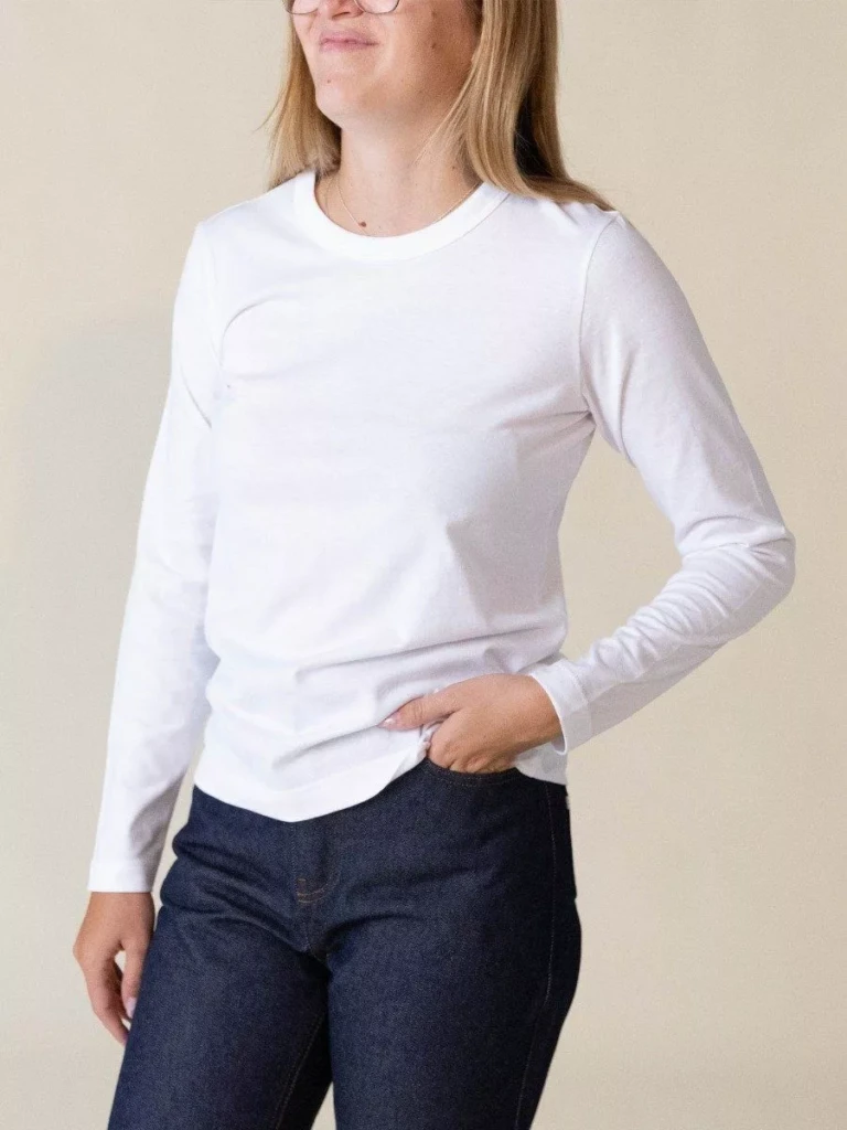 1083 - T-SHIRT MANCHES LONGUES DROIT 405 UNI coton bio blanc Femme