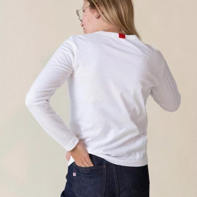1083 - T-SHIRT MANCHES LONGUES DROIT 405 UNI coton bio blanc Femme