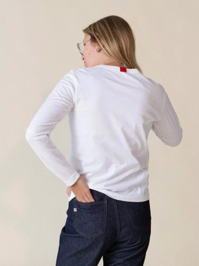 1083 - T-SHIRT MANCHES LONGUES DROIT 405 UNI coton bio blanc Femme